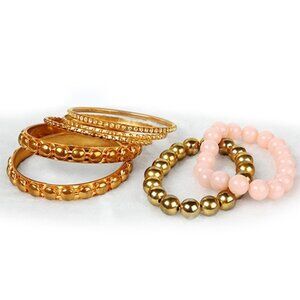 7-Piece Retro Burnished Gold Inlaid Rhinestones Bangle Bracelet Set